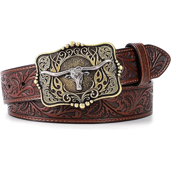 Verdusa Women's Vintage Western Leather Buckle Belt Coffee Brown